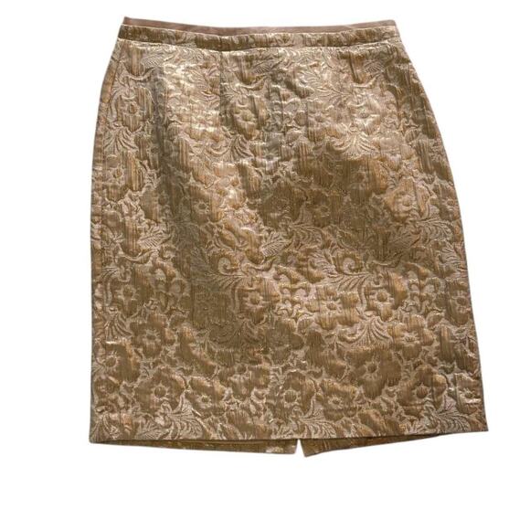 Loft Cream/Gold Mini Pencil Skirt Zipper Detailed Floral Fabric - Picture 1 of 5